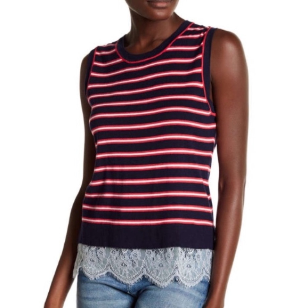 Tommy Hilfiger Striped Sweater Shell With Lace Hem - Picture 3 of 5